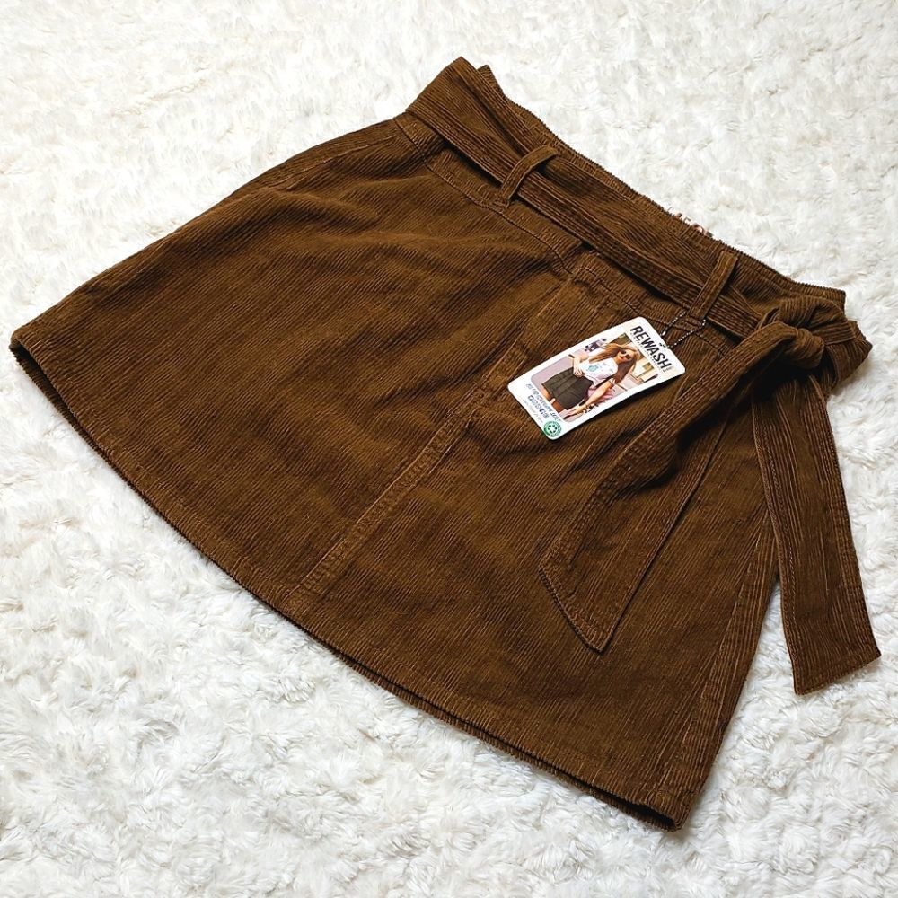 NWT Rewash Corduroy High Waisted Skirt W/ Belt Tie & Zipper